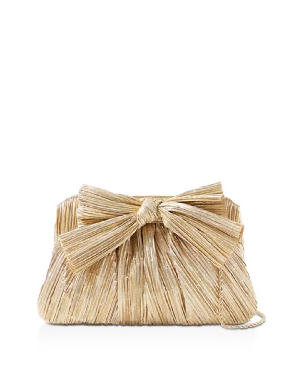 Loeffler Randall Rayne Small Pleated Bow Frame Clutch in Gold
